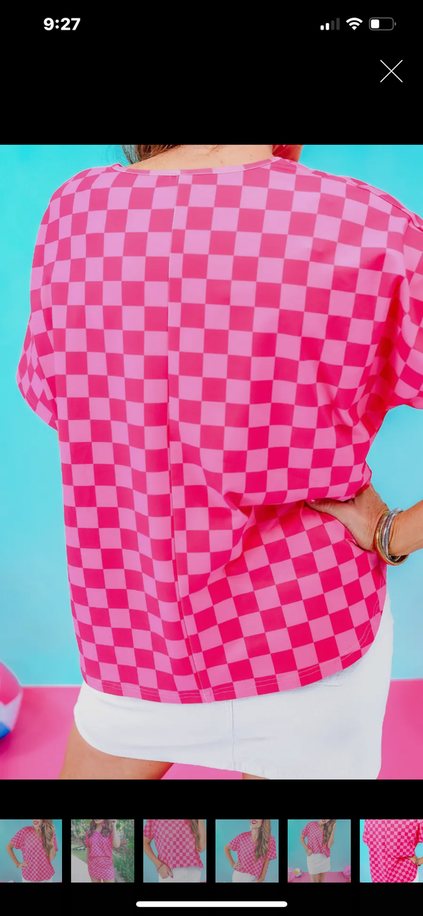 Pink Checkered Skort Set
