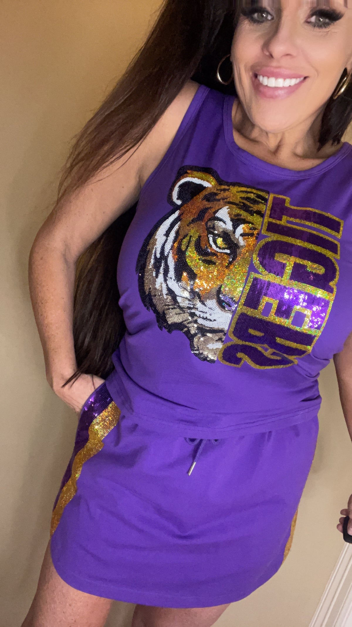 Sequin Tiger Head Purple Tank-EXCLUSIVE JA DESIGN