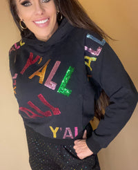 Y'ALL Sequin Embroidery Southern Hoodie - BLACK