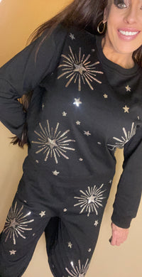Silver Star Sequin Embroidery Jogger Set