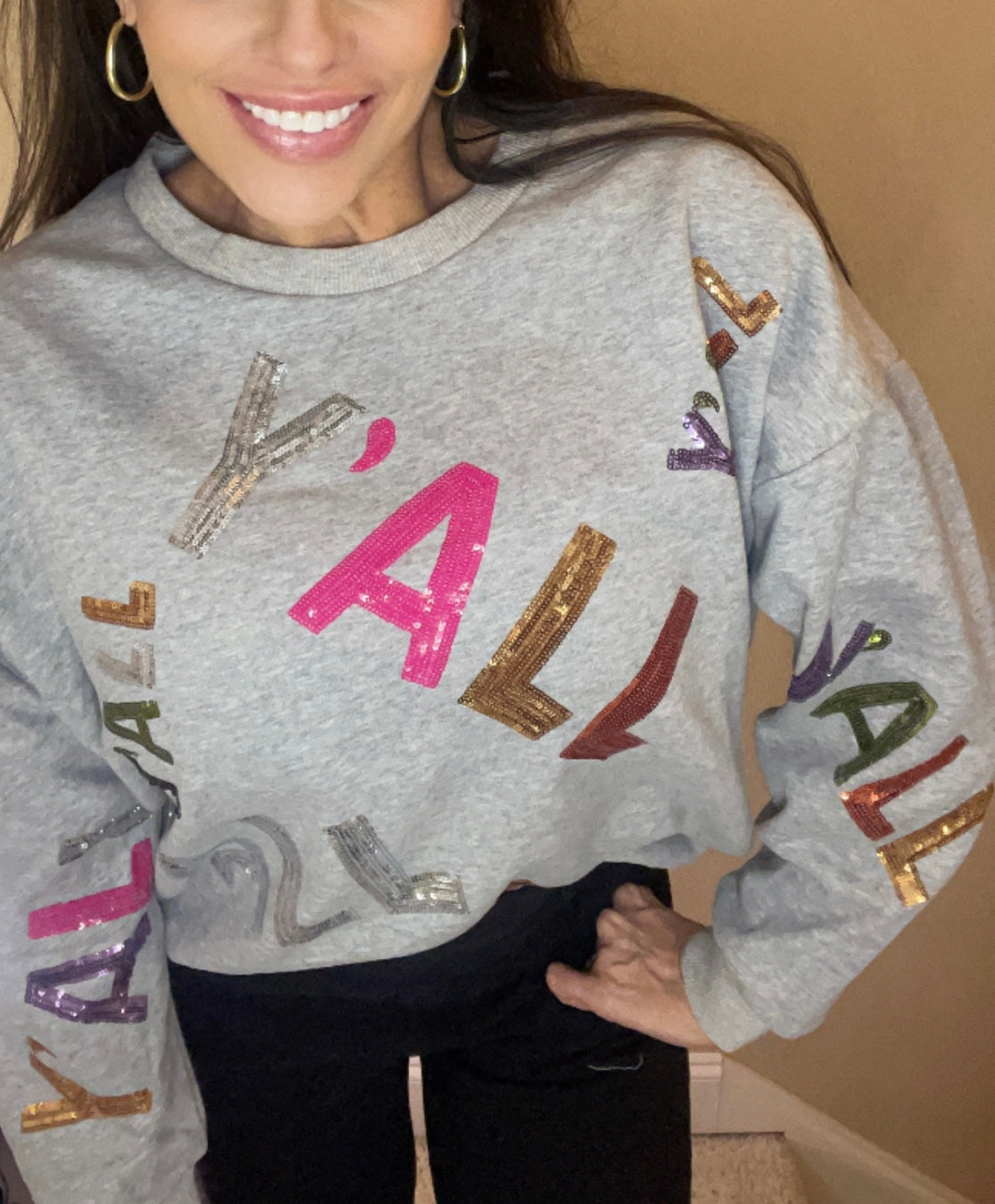 Y'ALL Sequin Embroidery Southern Sweatshirt