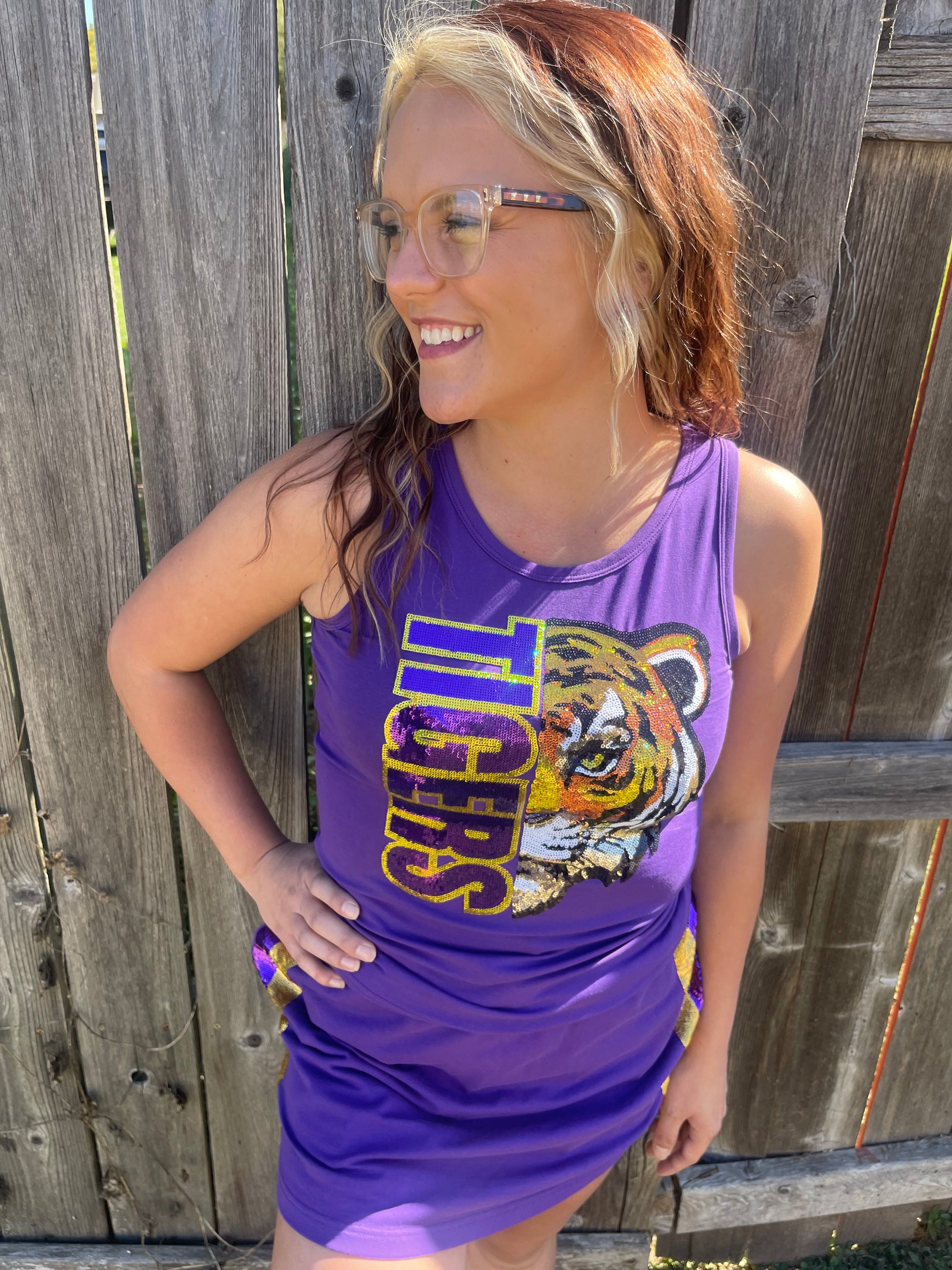 Sequin Tiger Head Purple Tank-EXCLUSIVE JA DESIGN – JA Designs