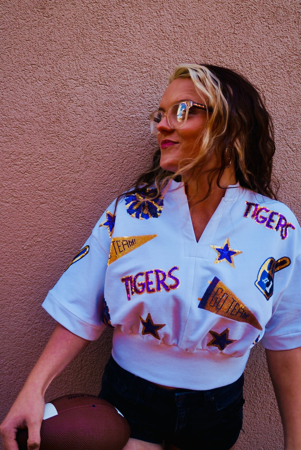 Tigers Top Sequin Embroidery Top - WHITE