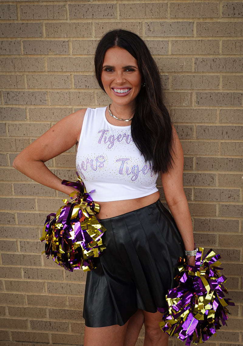 White Rhinestones Tiger Top