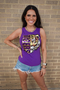 Sequin Tiger Head Purple Tank-EXCLUSIVE JA DESIGN