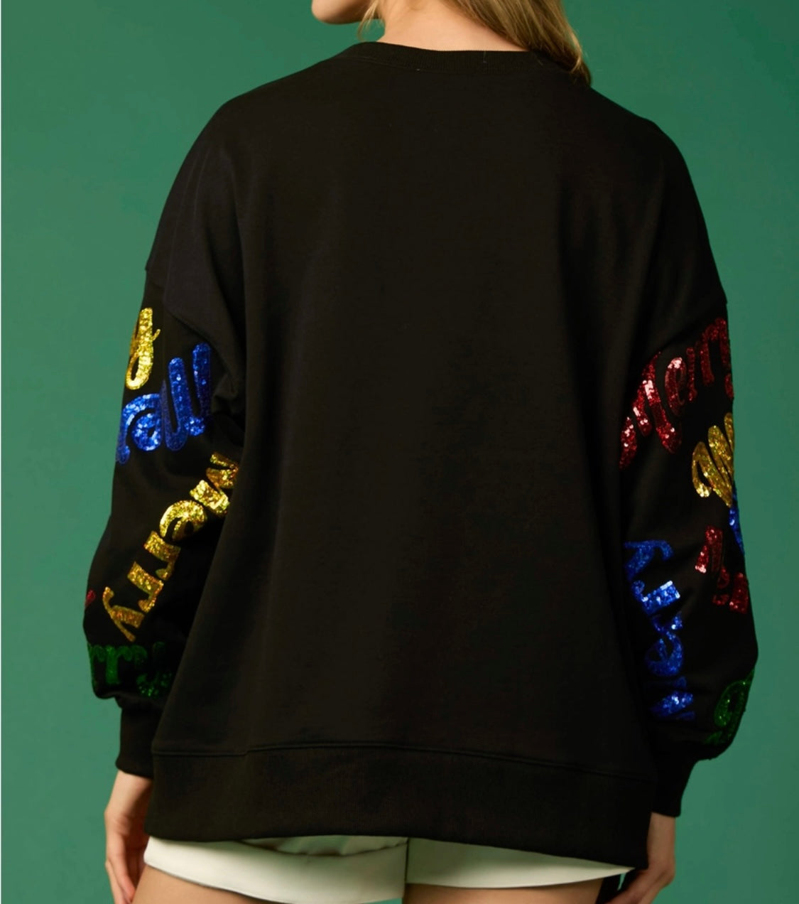 Merry All-Over Sequin Oversized Sweatshirt