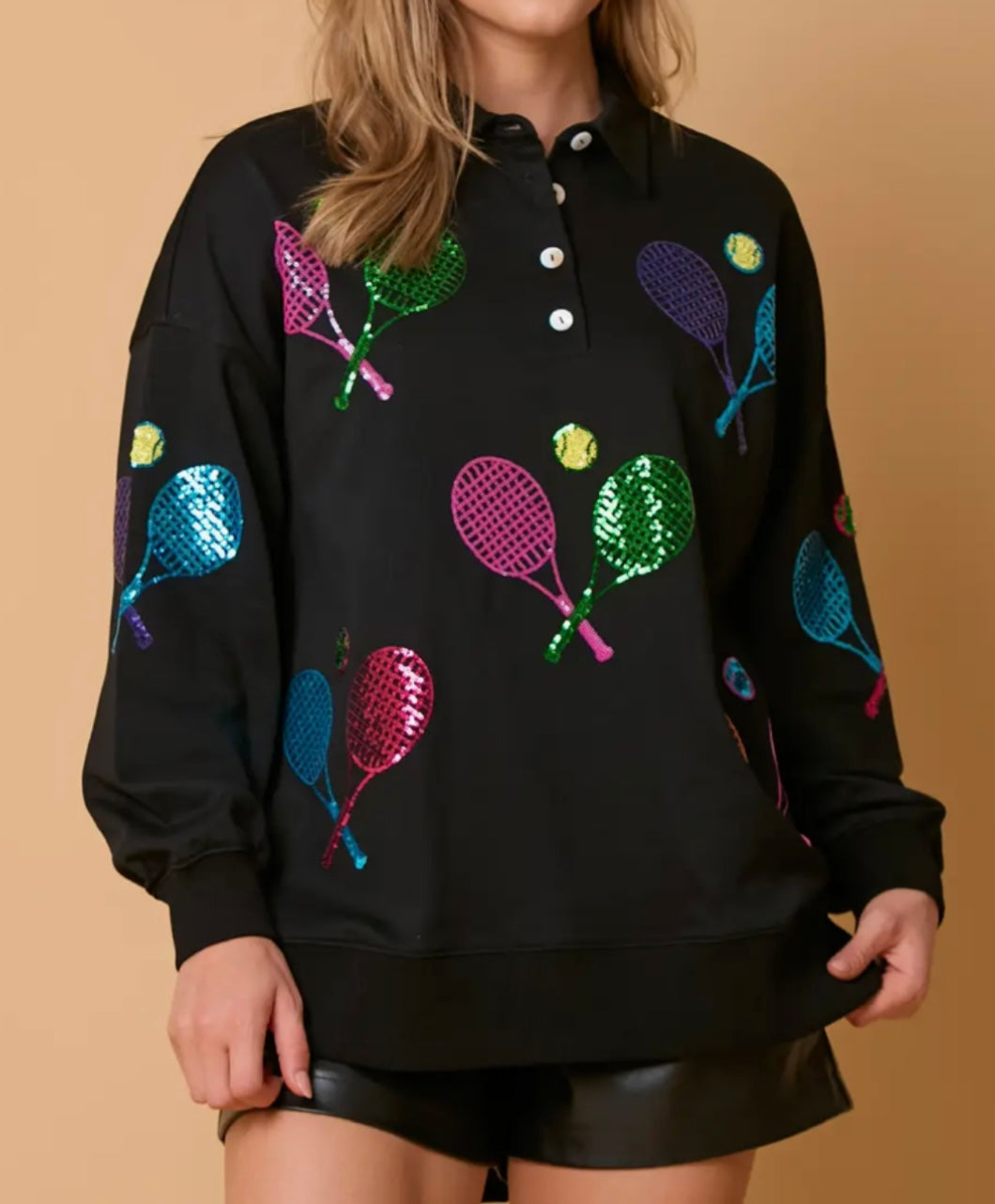 Tennis Sequin Embroidery Oversized Sweatshirt