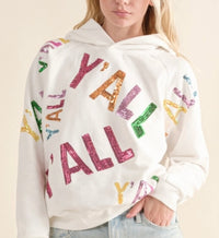 Y'ALL Sequin Embroidery Southern Hoodie - WHITE