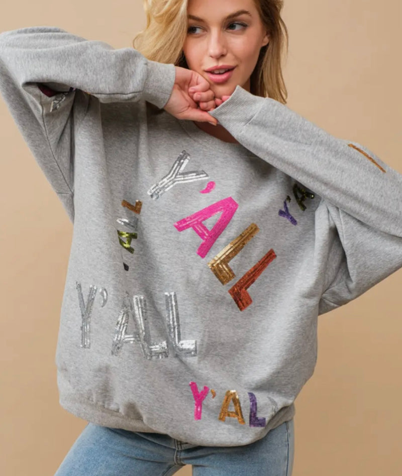 Y'ALL Sequin Embroidery Southern Sweatshirt