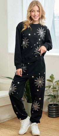 Silver Star Sequin Embroidery Jogger Set