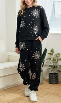 Silver Star Sequin Embroidery Jogger Set